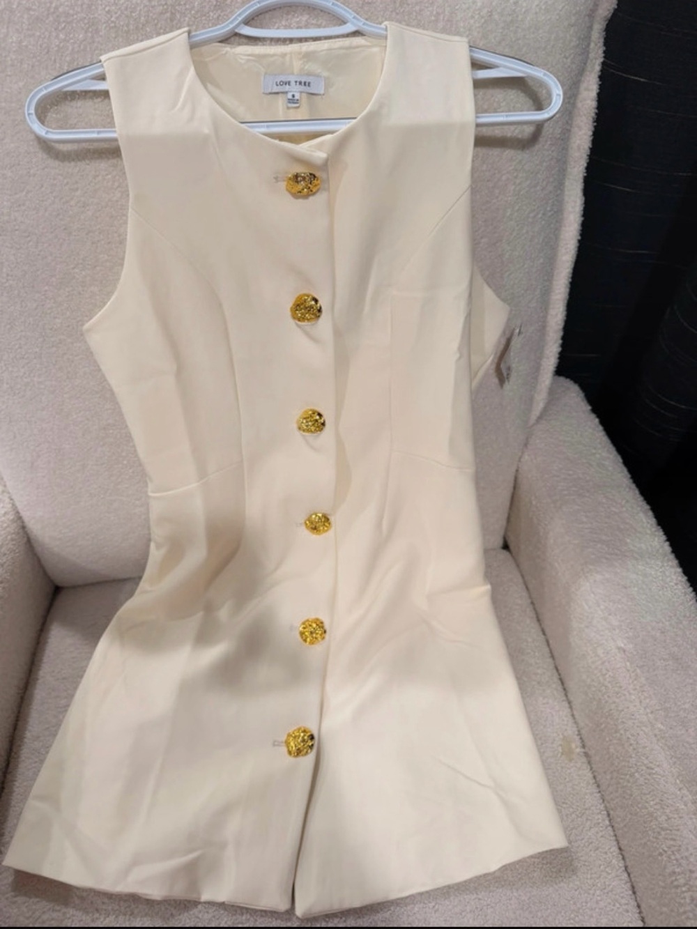 Love Tree Cream Sleeveless Button-Front Dress with Gold Buttons